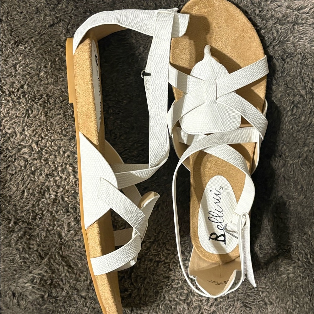 Bellini White Textured Strappy Sandals with Ankle Tie